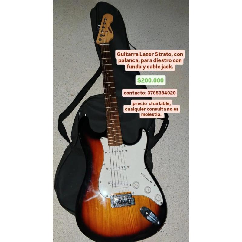 Guitarra Lazer Strato, con palanca, para diestro, con funda y su cable Jack