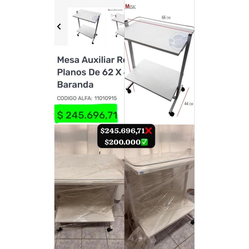 Mesa Auxiliar Rodante 2 Planos De 62 X 44 Cm Con Baranda