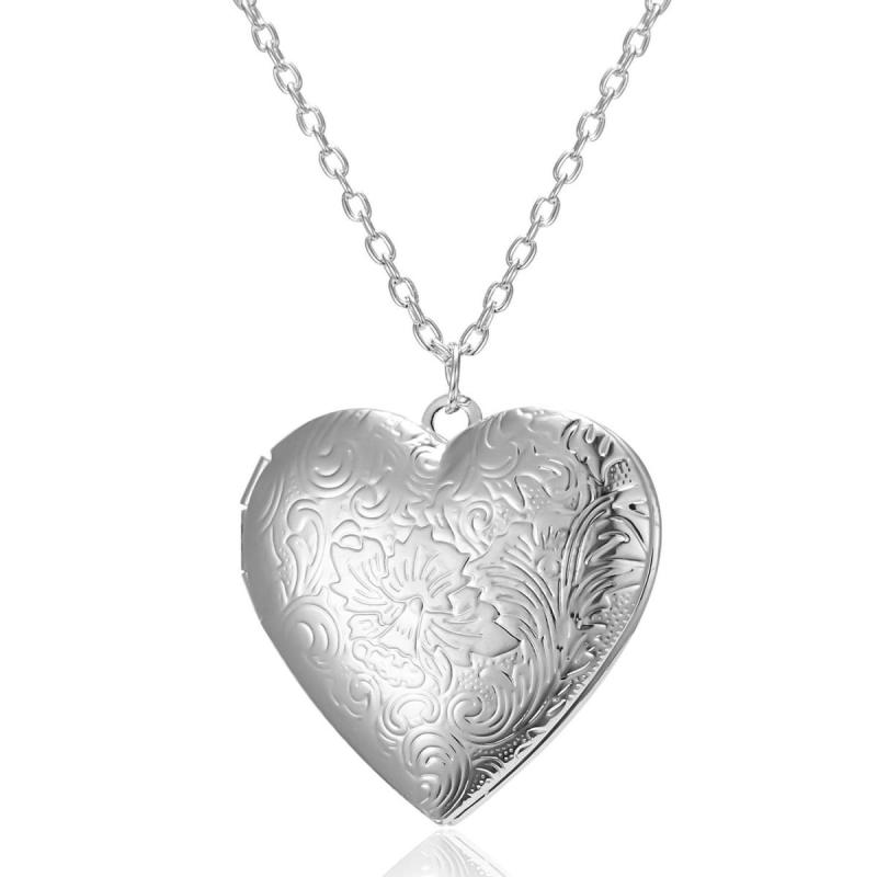 Collar Corazon Relicario Cadena Estuche Completo