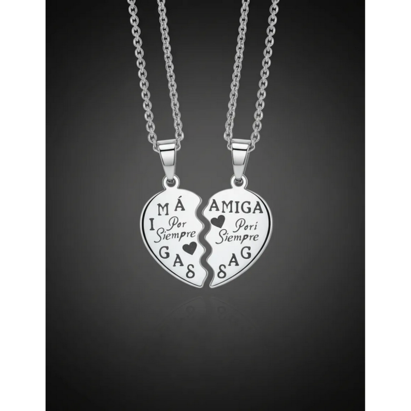 Collar Dije Mejores Amigas Best Friend Corazon Completo