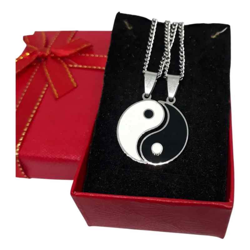 Dije Collar Colgante Ying Yang Simbolo Estuche Acero