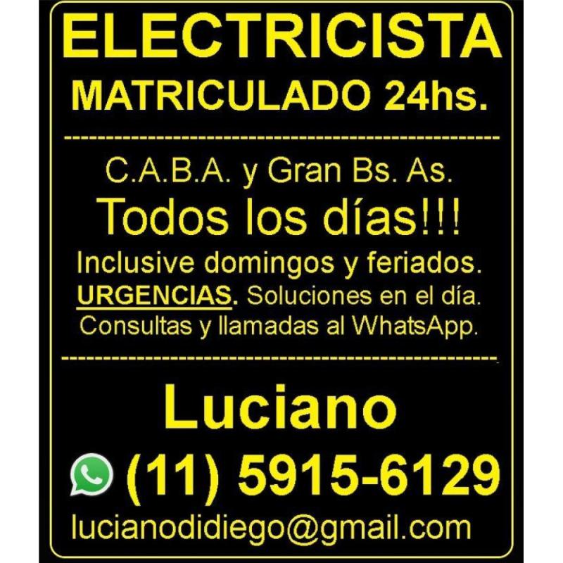 Electricista Matriculado 24hs.