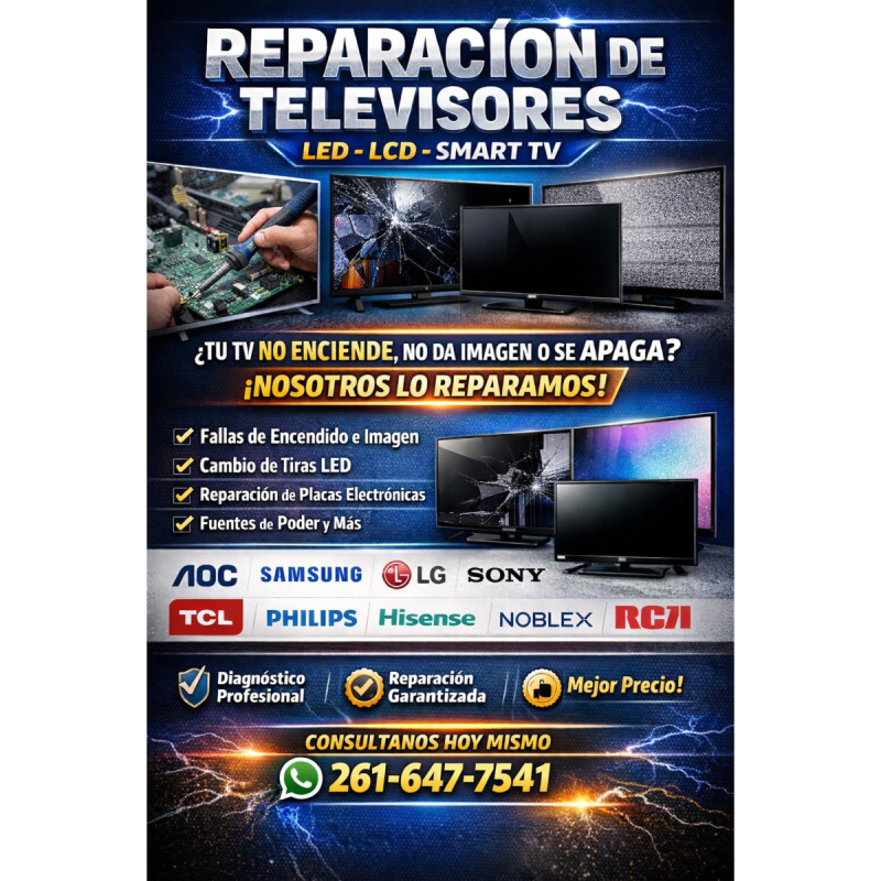 Reparación TV LED LCD Smart TV Samsung LG Sony AOC TCL Philips