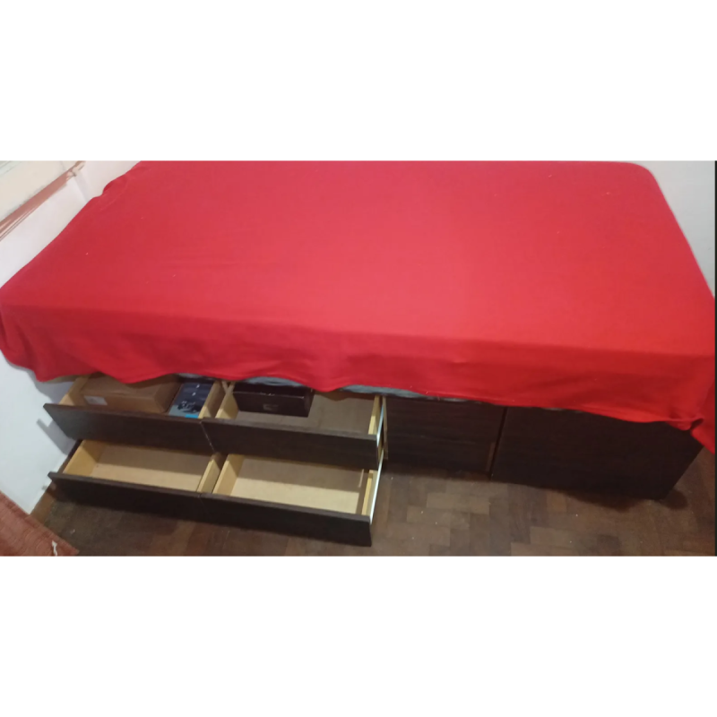 Cama Bali 1 Plaza con Cajones, botinero , Colchón Incluido, 2 juegos de sábanas