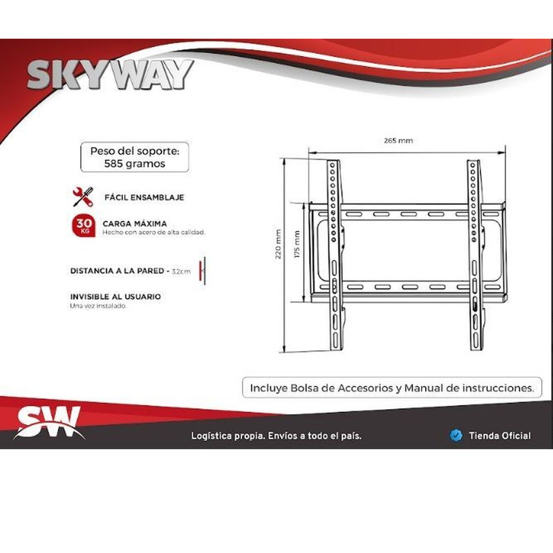 Soporte Tv Led Lcd Smart - Fijo Premium 23 a 42 Pulgadas - ST3 - 3/4