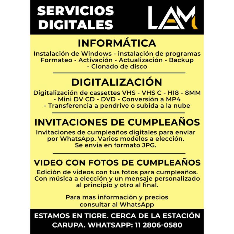 Servicios digitales, digitalización e invitaciones de cumpleaños