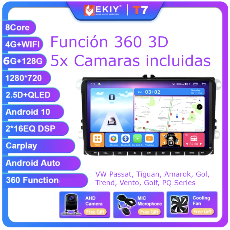 Stereo Multimedia C/ Cámara 360° 128gb Volkswagen Android 10 VW