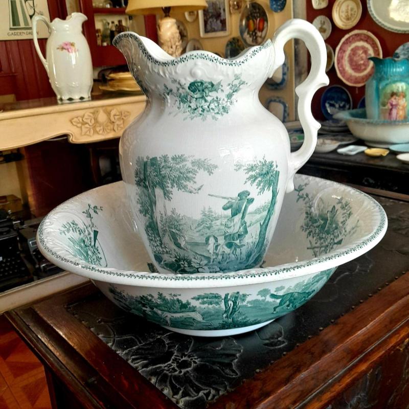Antigua Jarra Y Jofaina De Loza Alemana Villeroy & Boch, Mettlach