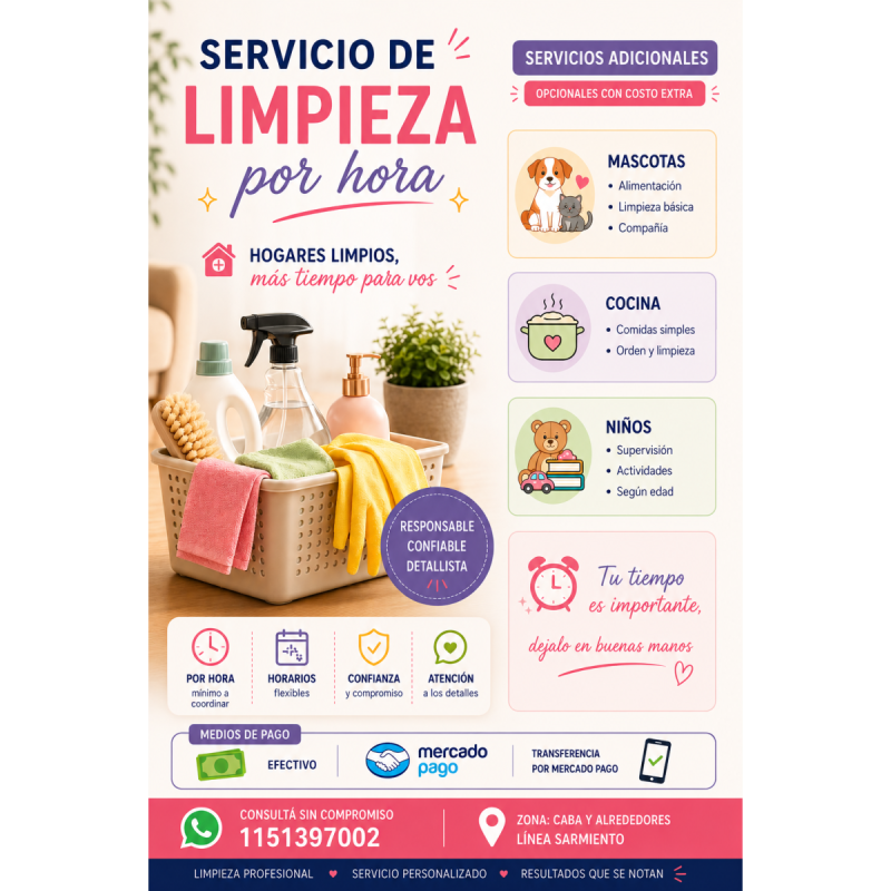 Servicio de limpieza y cuidado infantil.