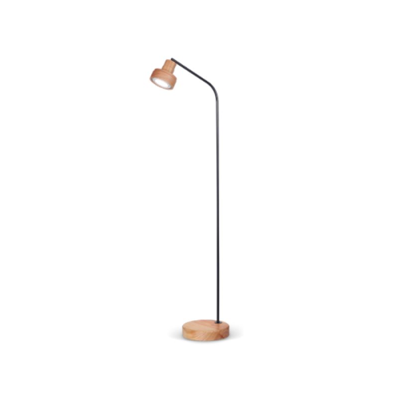 Lámpara de pie en madera paraíso con metal negro cabezal con movimiento