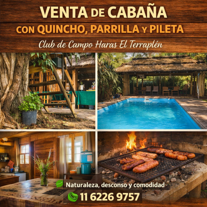 Cabaña en venta con quincho, parrilla y piscina – ¡Mudate ya!