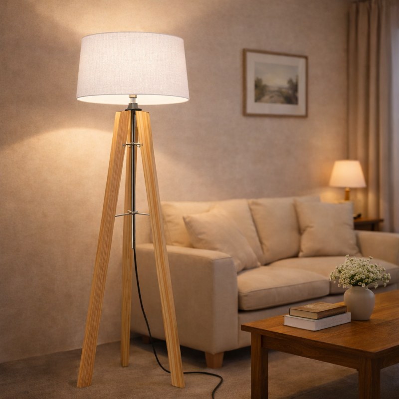 Lámpara de pie madera natural Con pantalla modelo millenial