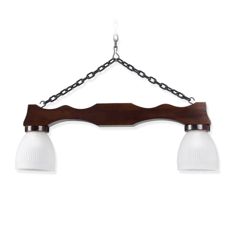 Araña Rustica 2, 3 o 4 luces Madera con tulipa de vidrio