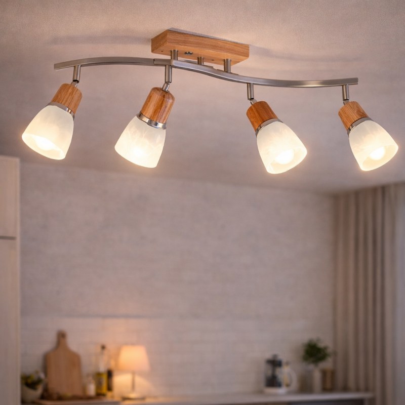 Plafón de Techo de Madera Paraíso con 4 Luces