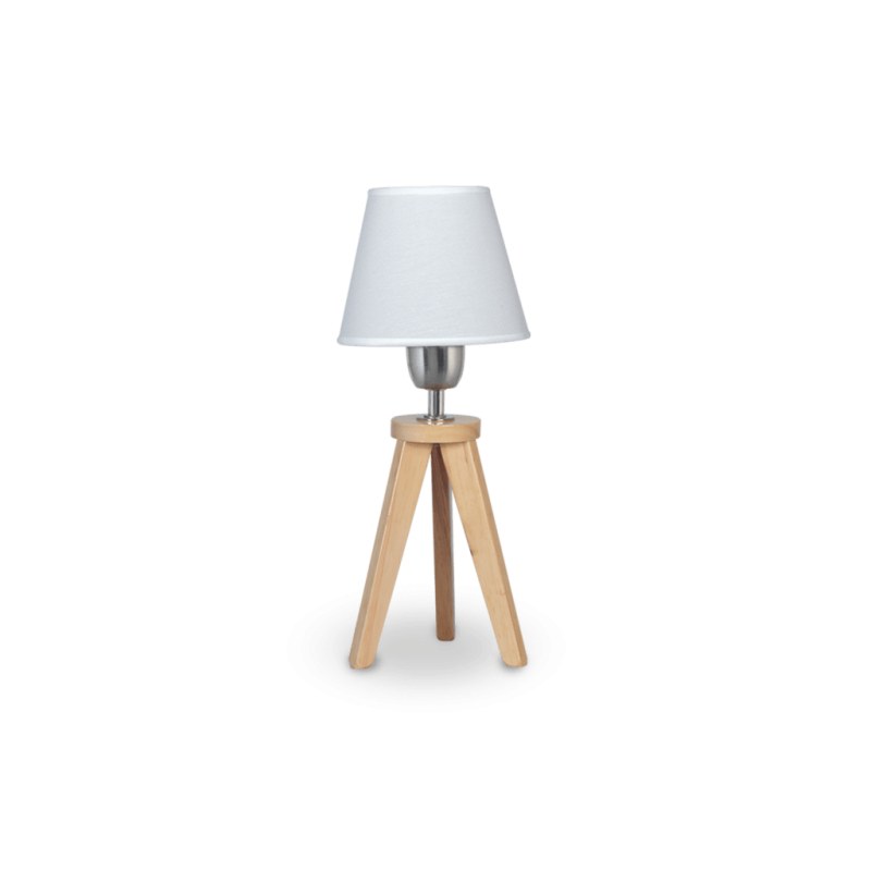 Lámpara de Mesa en Madera de Roble con Pantalla de Lino - Altura 38 cm