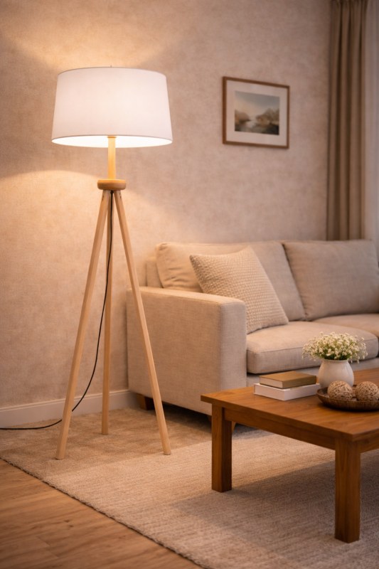Lámpara de pie de madera palo blanco altura 160CM