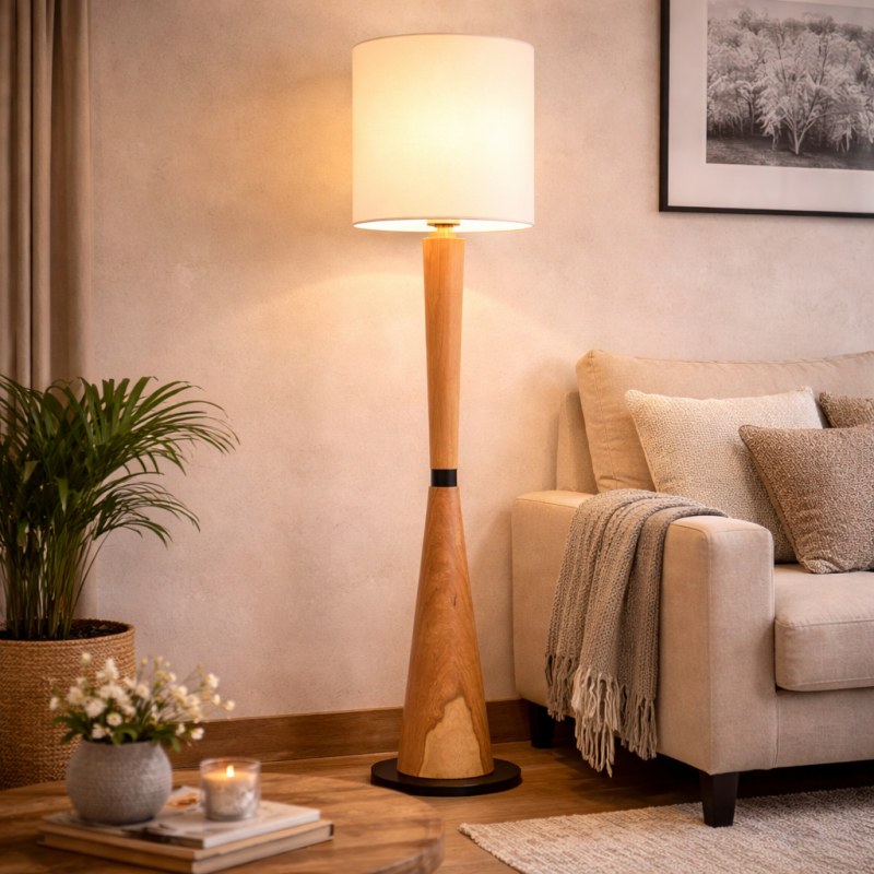 Lámpara de Pie Ancona Madera Paraíso Maciza 1.90m | Pantalla Blanca o Negra