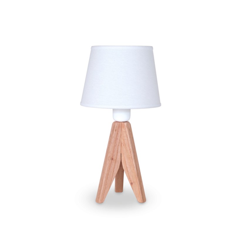 Velador Trípode de Madera Paraíso con Pantalla de Lino - Estilo Nórdico Minimalista
