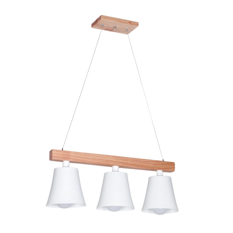 Lámpara Colgante en Madera Paraíso y Campana de Metal Negra o Blanca de 3 Luces