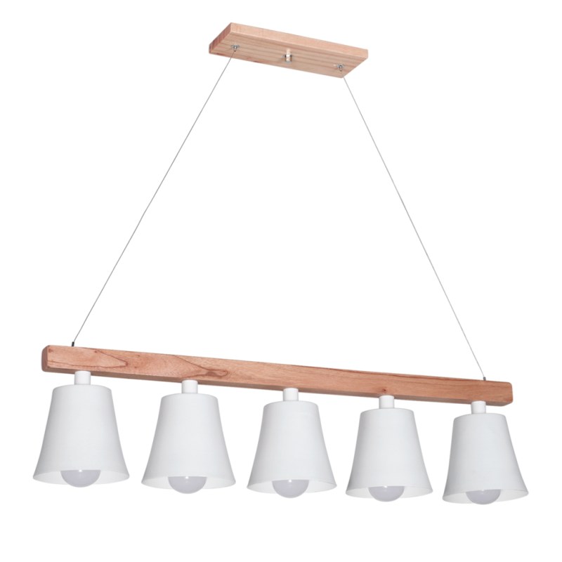 Lámpara Colgante en Madera Paraíso y Campana de Metal Negra o Blanca de 5 Luces Descripción