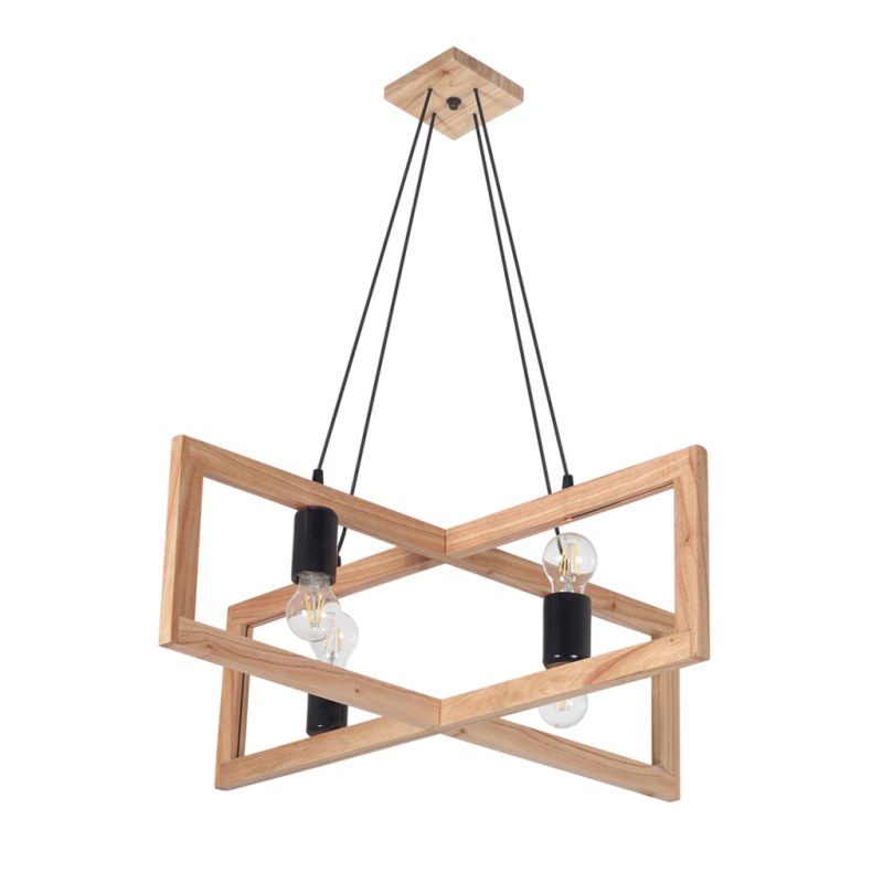 Colgante en madera paraíso de 4 luces con detalles en blanco o negro