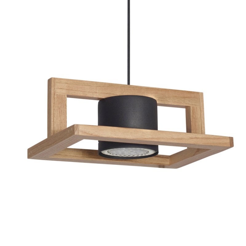 Colgante de 1 luz en madera paraíso con tacho en metal negro o blanco
