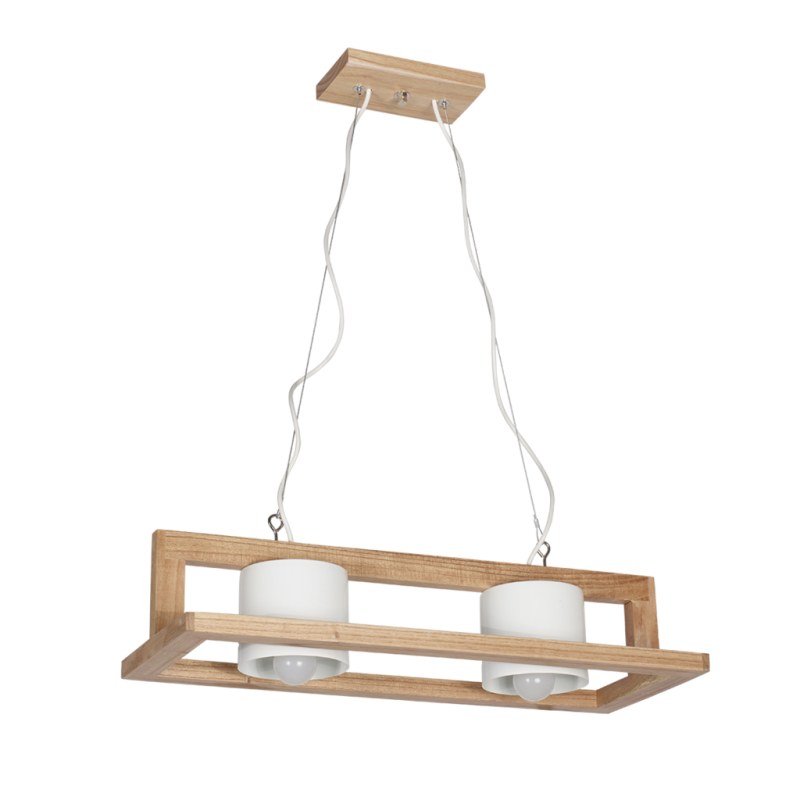 Colgante de 2 luces en madera paraíso con tacho en metal negro o blanco