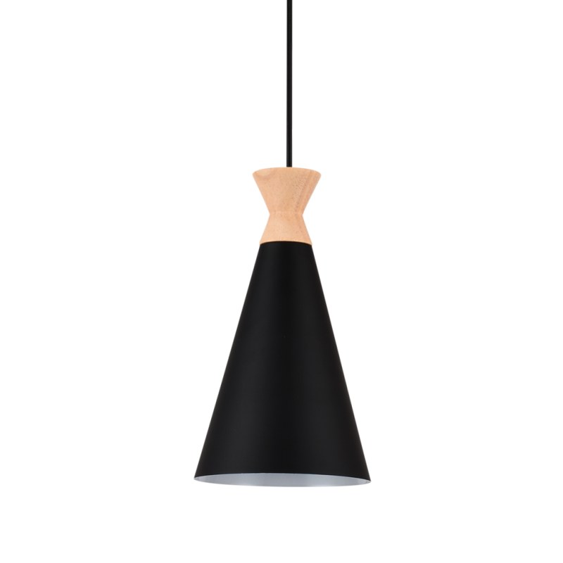 Lámpara Colgante de una luz en metal negro o blanco y madera