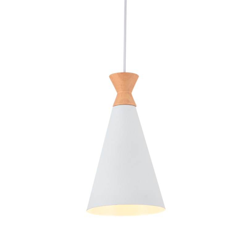 Lámpara Colgante de una luz en metal negro o blanco y madera - 2