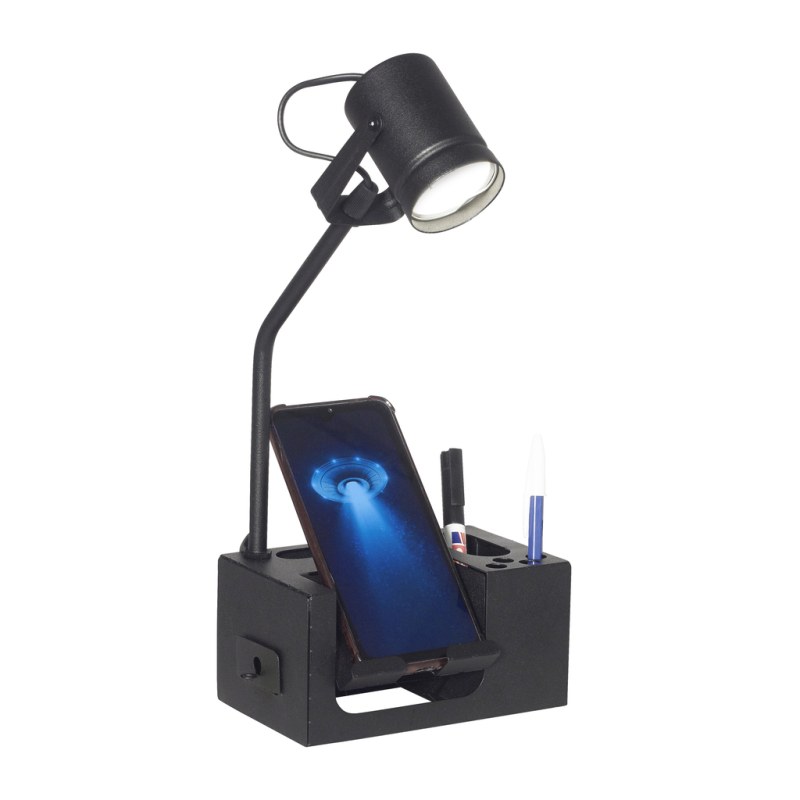 Velador de Escritorio PAVIA - 1 Luz con Apoya Celular y Organizador con Cajón | Diseño Funcional y E