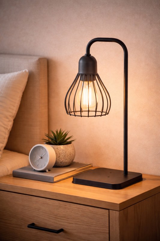 Velador de Escritorio PORTO Jaula - Diseño Industrial de 1 Luz | Estructura de Metal Negro o Blanco