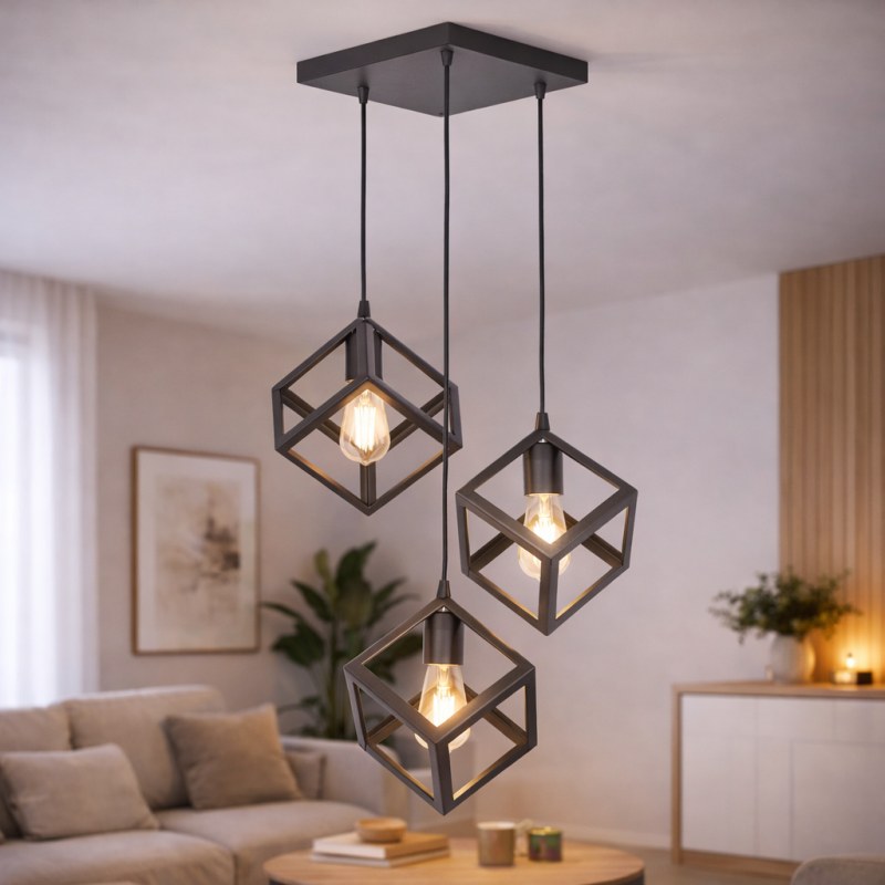 Lámpara de Techo Colgante de 3 Luces "CUBO" - Ferrolux