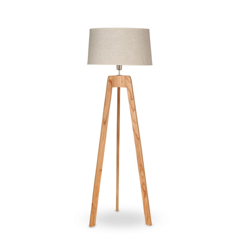 Lámpara de pie en madera paraíso con pantalla arpillera marmolada beige - 2