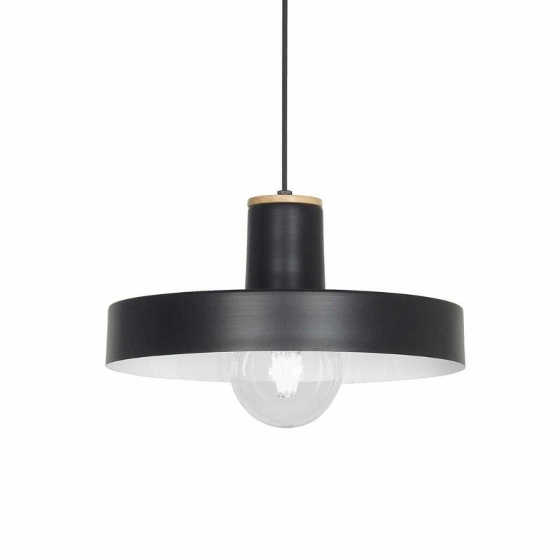 Colgante Chato de Metal y Madera - Diámetro 33 cm | Estilo Industrial E27