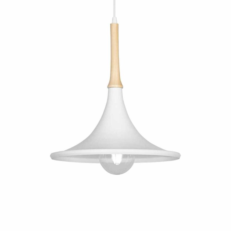 Colgante EMBUDO de Metal Blanco y Madera - 35 cm de Diámetro x 40 cm de Alto - 2