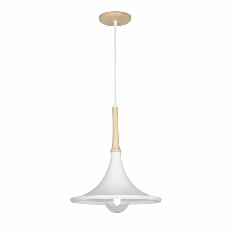 Colgante EMBUDO de Metal Blanco y Madera - 35 cm de Diámetro x 40 cm de Alto - 3
