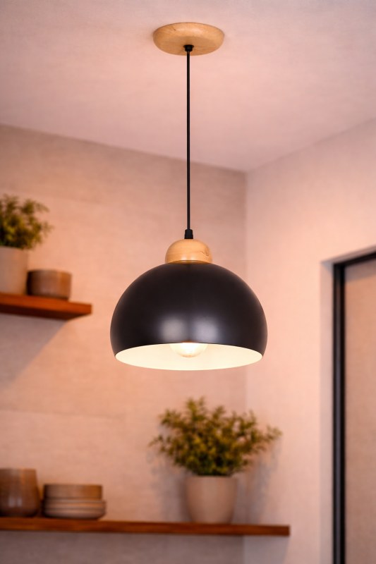 Colgante ESFERITA de Metal y Madera - 22 cm de Diámetro x 20 cm de Alto