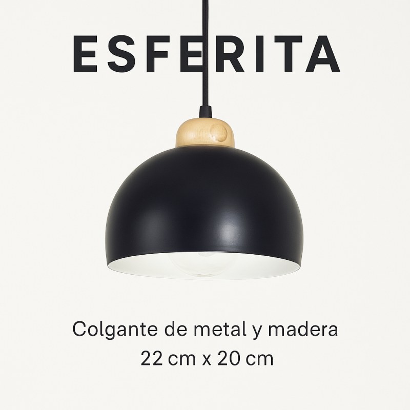 Colgante ESFERITA de Metal y Madera - 22 cm de Diámetro x 20 cm de Alto - 3