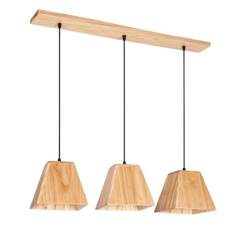 Colgante PARA3L de Madera Paraíso - Lámpara Triple con Pantallas de 20x18 cm para E27