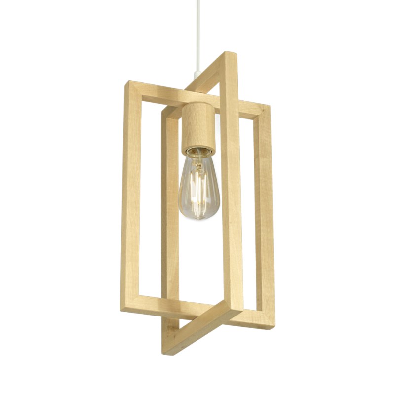 Colgante CO1 de Madera Caroba - 1 Luz con Marco Geométrico 40x23x23 cm