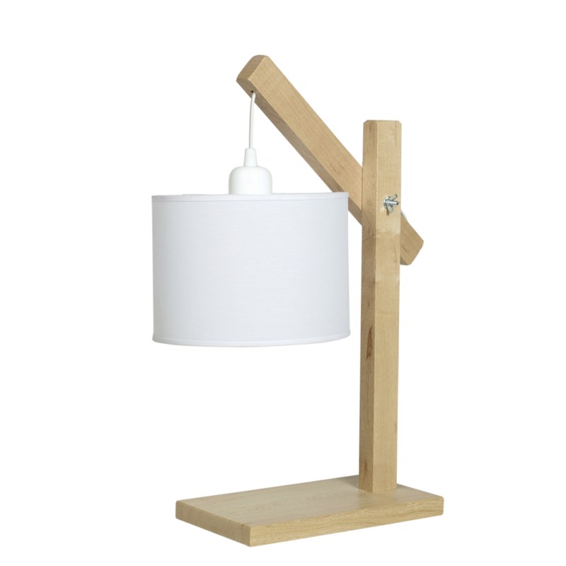 Lámpara de Mesa de Madera Caroba con Pantalla de Lino Blanca - Altura 48 cm | Rosca E27