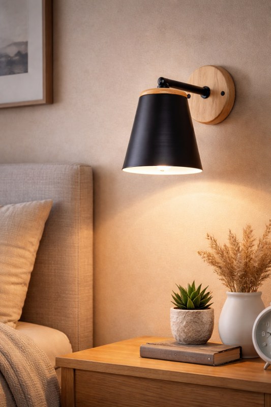 Aplique De Pared KOKA 1L de 1 Luz - Madera Paraíso con Pantalla Blanca o Negra - 18x15 cm - E27