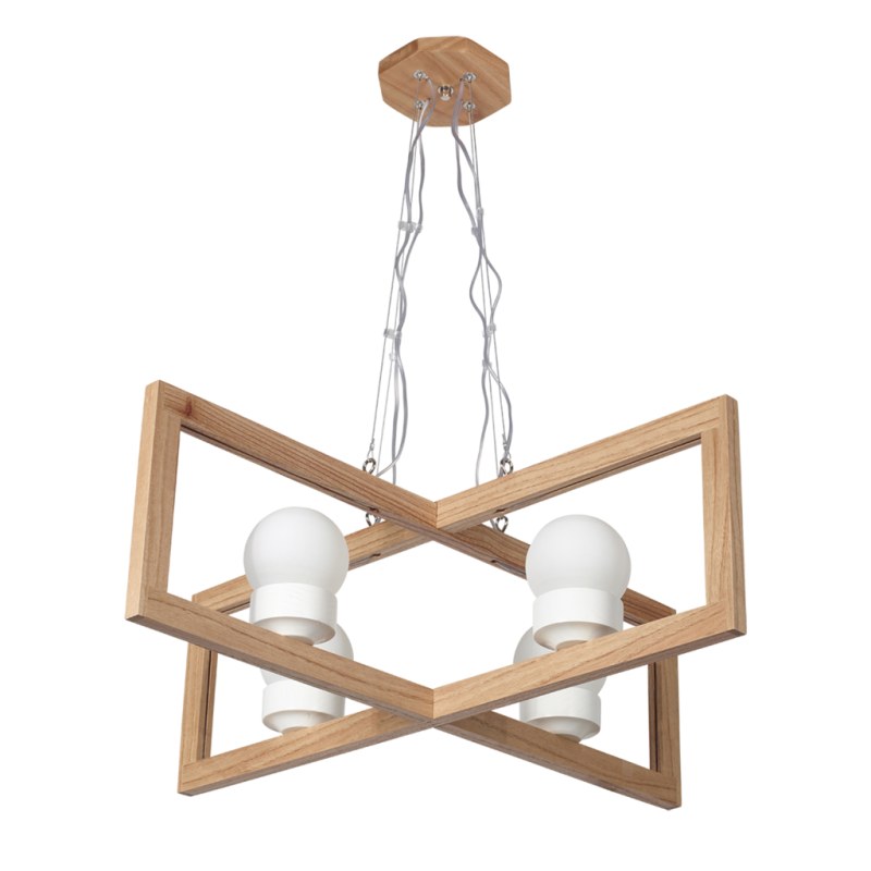 Colgante B3 de Madera Paraíso - 4 Luces con Detalles Blancos - 77x77x24 cm - E27