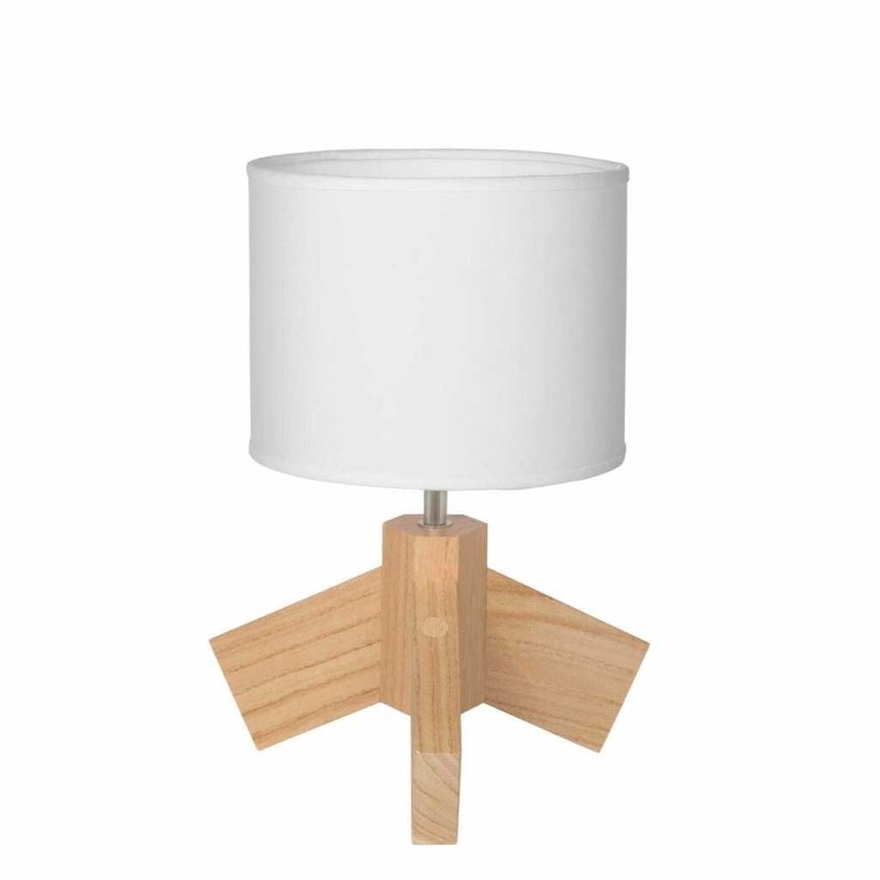 Velador Cruz de Madera Paraíso con Pantalla de Lino Blanca - Altura 35 cm | E27 - 2
