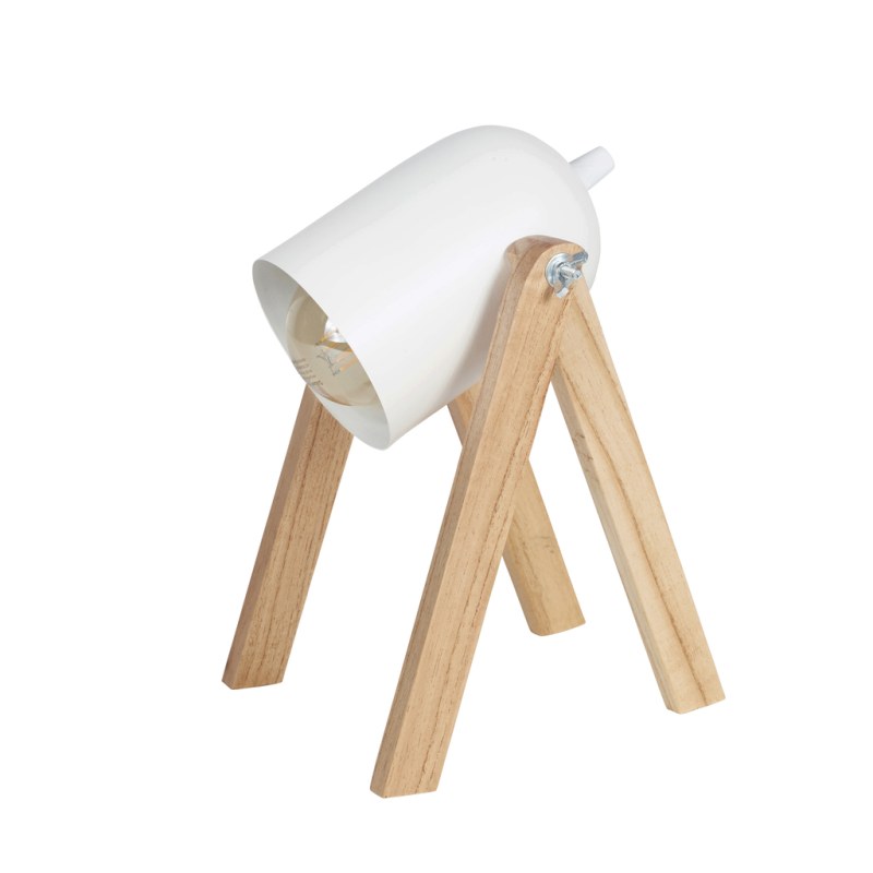 Lámpara de Mesa Columpio en Madera Paraíso con Pantalla Metálica - Blanca o Negra | Altura 23 cm