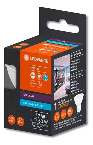 Lámpara Dicroica GU10 7W LEDVANCE Luz Fría o CALIDA - Bajo Consumo y Alta Potencia