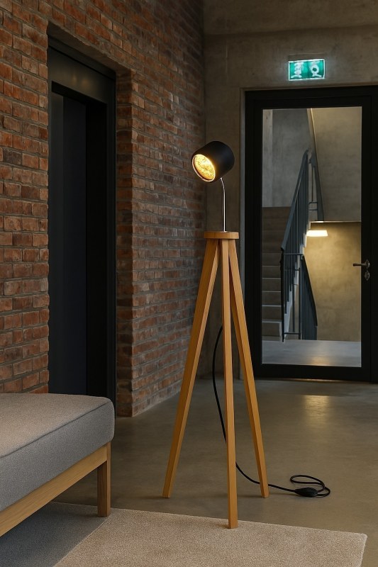 Lámpara de Pie Living en Madera Paraíso - Trípode + Cabezales Blanco o Negro