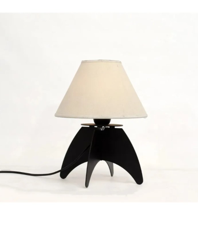 Velador Ofelia Trípode Industrial Con Pantalla Lienzo E27 Negro Beige - 3