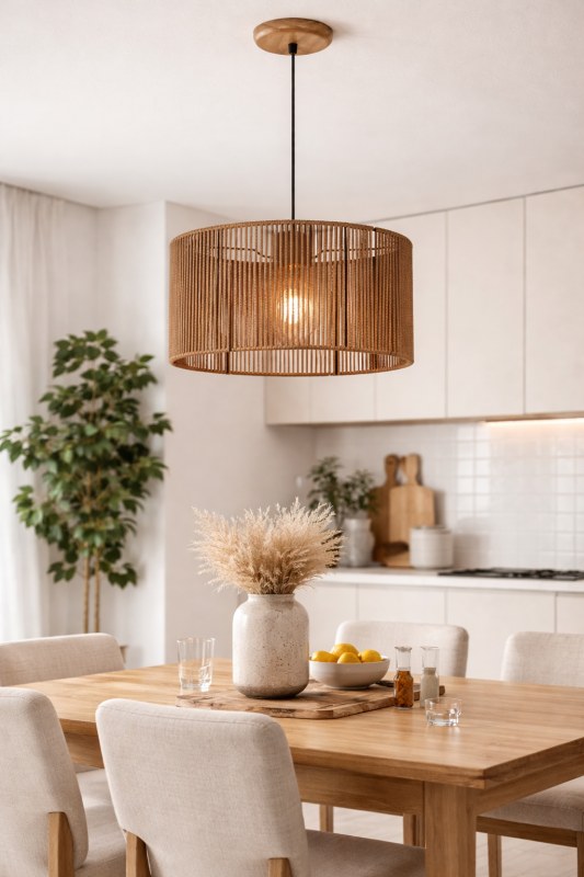 Lámpara Colgante Tambor de Hilo Natural 35cm | Colgante Decorativo Moderno E27