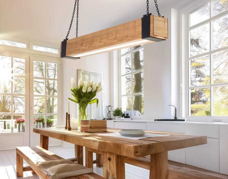 Lámpara Colgante Rame Industrial de Madera Paraíso 150cm | Colgante con LED 24W